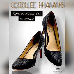 Cole Haan Grand.OS Women's Size 8B Woven Genuine Black Leather Heels Closed Toe